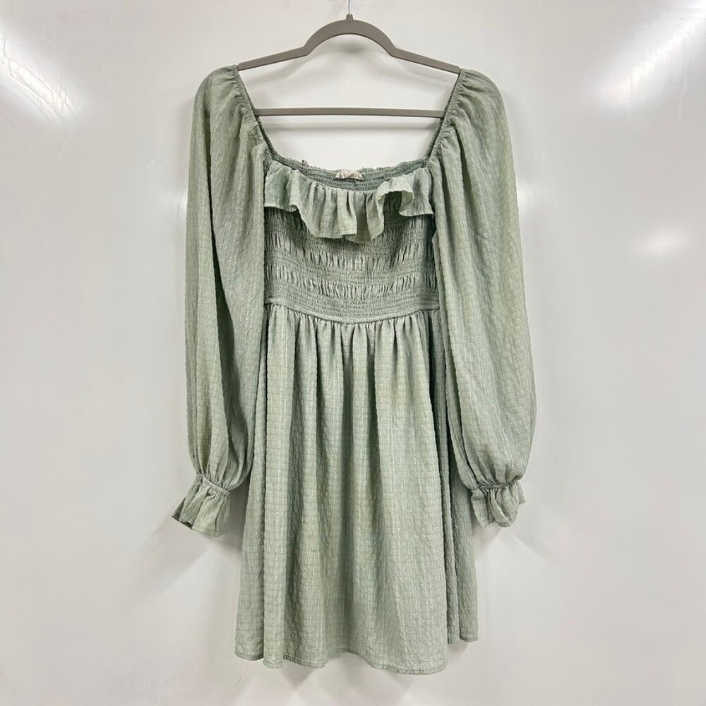 Blu Pepper Sage Green Smocked Babydoll Dress Cottagecore Whimsical Romantic Med